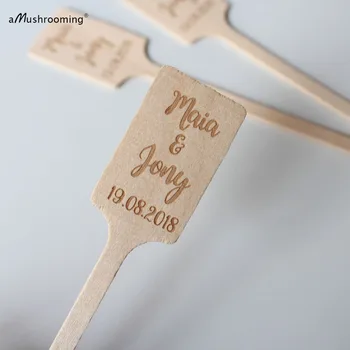 X100 personalizirani drveni miješalice Wedding Favor Coffee Cocktail Stir Sticks Custom Swizzle Sticks sa svojim imenom i datumom