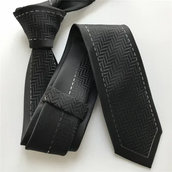 Moda mladi muškarci su mršavi tanka kravata jedinstvena stranka vjenčanje kravata crna sa srebrnim obrubom geometrijski uzorak