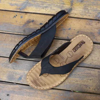 Ljetne muške papuče od prirodne kože plaža muške japanke i sandale daje koža скрепленная koža male (≤1 cm) guma