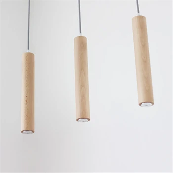Moderna минималистская luster od punog drveta restoran tri glave LED crni orah eukaliptus Nordic Strip lampa