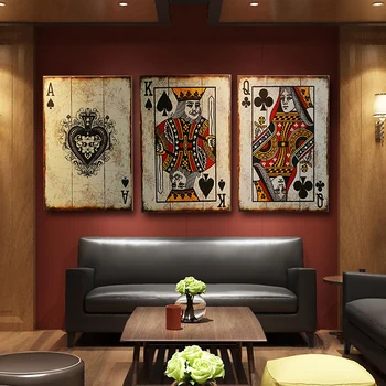 Klasicni kartice drveni poker za Znak hotel/caffe /bar zidni dekor stare pločice slikarstvo igraće karte