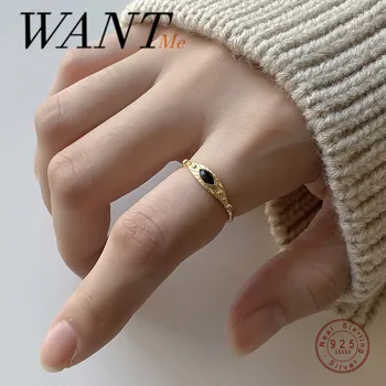 WANTME moda korejski geometrijski crna Cirkon Demon očiju prst prsten za žene pravi 925 sterling srebra češka nakit stranke